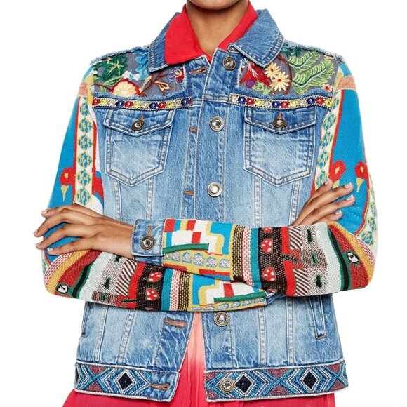 Desigual Embroidered Denim Jacket - Size S - Picture 2 of 6